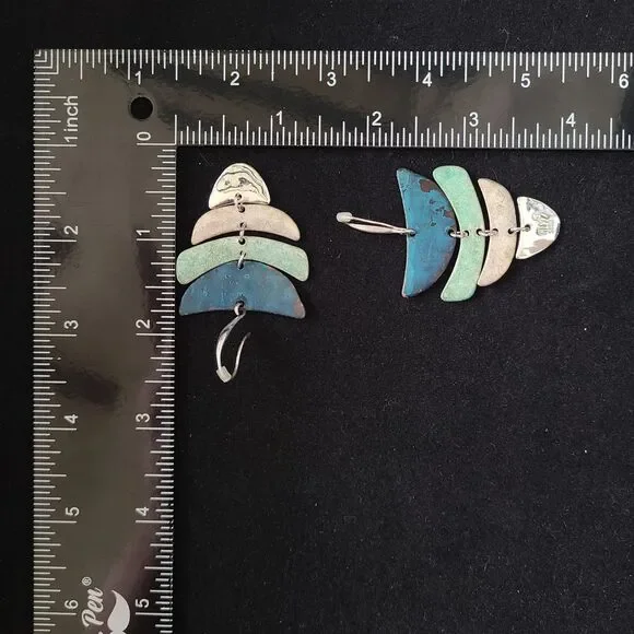 Robert Lee Morris Soho Earrings Chandelier Fishtail Dangle Silver Metal Cobalt - Picture 4 of 6